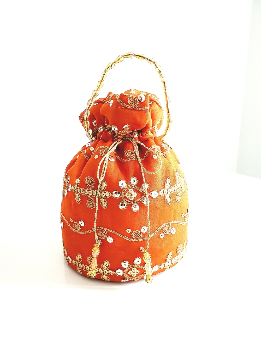 Orange Embellished Potli Bag - Elegant Drawstring Evening Purse